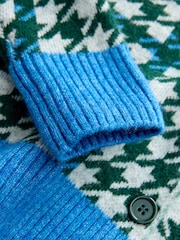 Green Multi Houndstooth Crew Neck Knitted Cardigan - Image 8 of 14