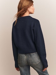 Green/Blue Crew Neck Knitted Cardigan - Image 4 of 8