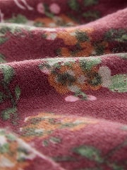 Berry Red Floral Print Slim Super Soft Crew Neck Cardigan with Wool - Image 7 of 8