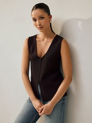 Chocolate Brown Smart V-Neck Knitted Waistcoat - Image 1 of 8