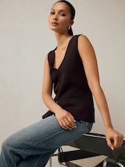 Chocolate Brown Smart V-Neck Knitted Waistcoat - Image 4 of 8
