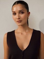 Chocolate Brown Smart V-Neck Knitted Waistcoat - Image 5 of 8