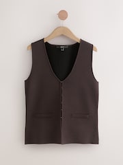 Chocolate Brown Smart V-Neck Knitted Waistcoat - Image 6 of 8