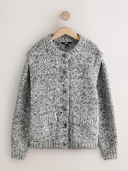 Monochrome Shoulder Padded Twist Knit Cardigan - Image 1 of 3