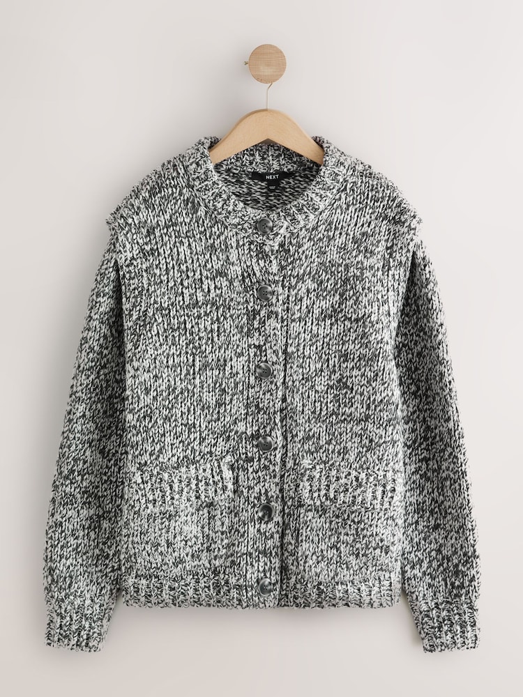 Monochrome Shoulder Padded Twist Knit Cardigan - Image 1 of 3