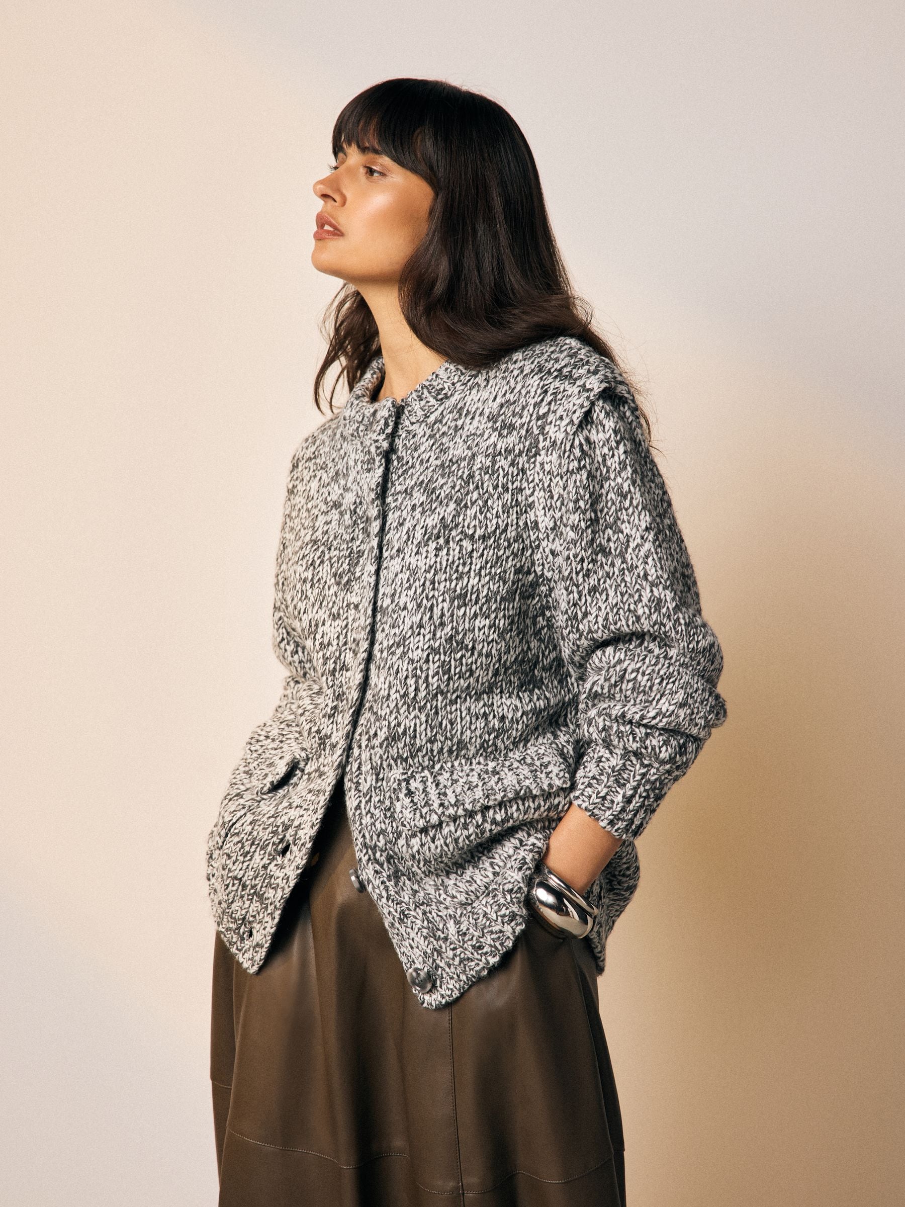 Buy Monochrome Shoulder Padded Twist Knit Cardigan from Next Romania