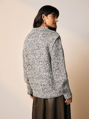 Monochrome Shoulder Padded Twist Knit Cardigan - Image 4 of 9