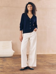 Navy Blue Soft Touch V-Neck Cotton Rich Button Up Cardigan - Image 2 of 7