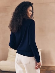 Navy Blue Soft Touch V-Neck Cotton Rich Button Up Cardigan - Image 3 of 7