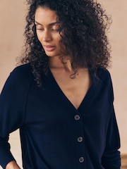 Navy Blue Soft Touch V-Neck Cotton Rich Button Up Cardigan - Image 4 of 7