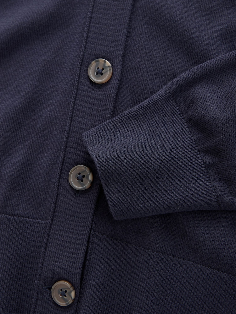 Navy Blue Soft Touch V-Neck Cotton Rich Button Up Cardigan - Image 7 of 7
