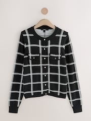 Mono Check Soft Touch Cotton Rich Pocket Front Cardigan - Image 1 of 3