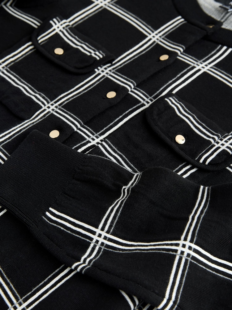 Mono Check Soft Touch Cotton Rich Pocket Front Cardigan - Image 3 of 3 Mono Check Soft Touch Cotton Rich Pocket Front Cardigan - Image 3 of 3