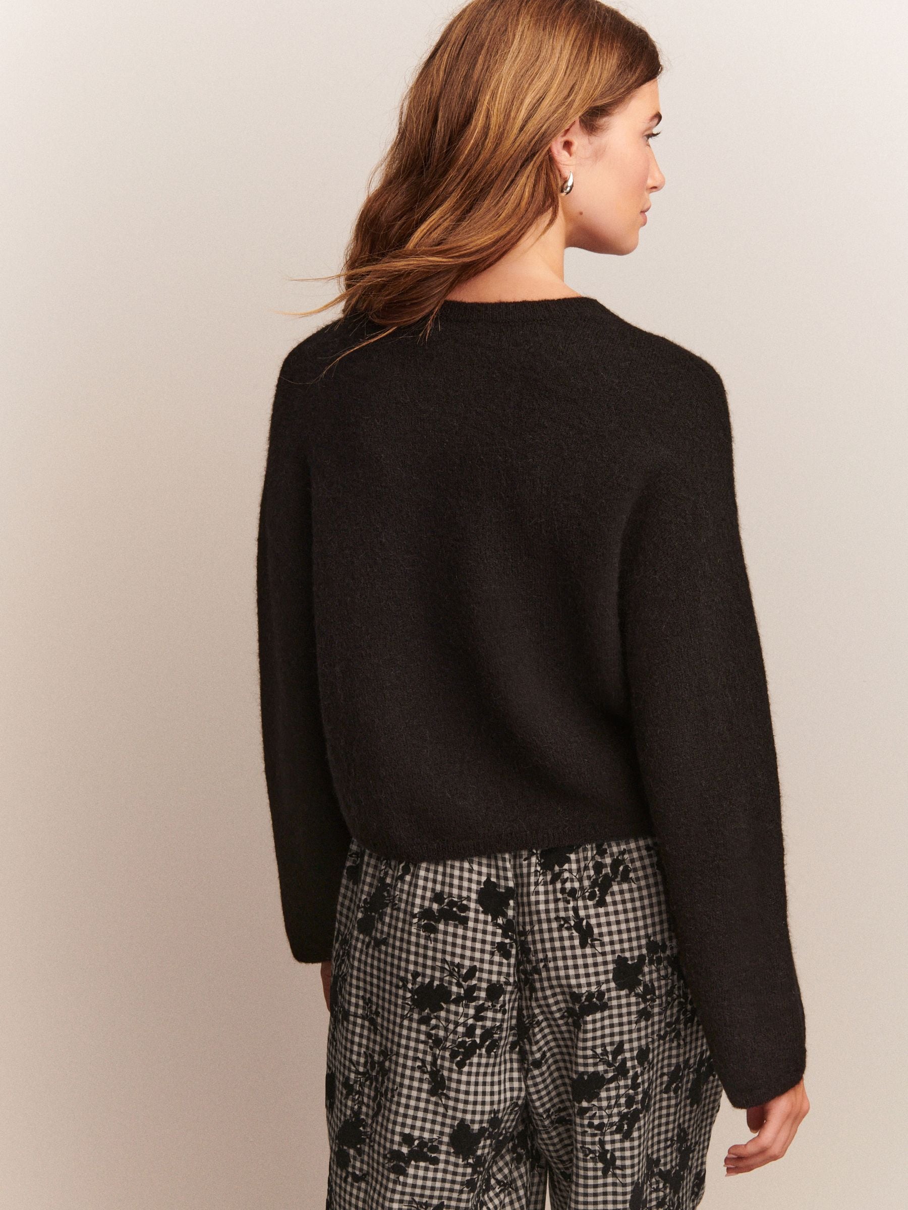 Buy Black Soft Touch Crew Neck Knitted Cardigan With Alpaca from 