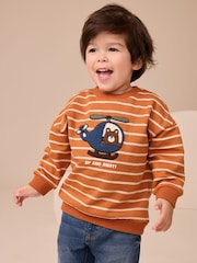 Tan Brown Ecru Stripe Bear Appliqué Crew Neck Jersey Sweatshirt (3mths-7yrs) - Image 1 of 6