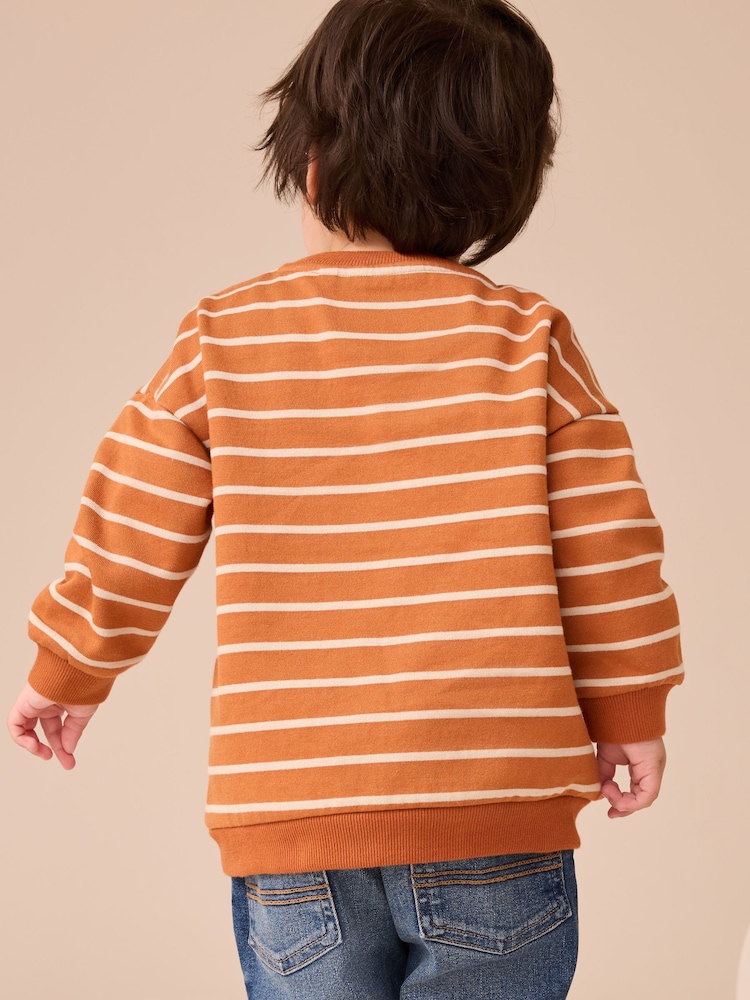 Tan Brown Ecru Stripe Bear Appliqué Crew Neck Jersey Sweatshirt (3mths-7yrs) - Image 2 of 6
