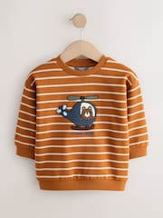 Tan Brown Ecru Stripe Bear Appliqué Crew Neck Jersey Sweatshirt (3mths-7yrs) - Image 3 of 6
