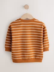 Tan Brown Ecru Stripe Bear Appliqué Crew Neck Jersey Sweatshirt (3mths-7yrs) - Image 4 of 6