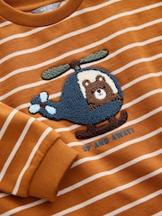 Tan Brown Ecru Stripe Bear Appliqué Crew Neck Jersey Sweatshirt (3mths-7yrs) - Image 5 of 6