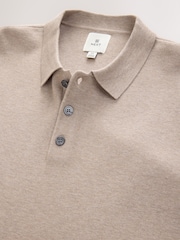 Oatmeal Button Neck Regular Fit Premium Long Sleeve Knit Polo Shirt - Image 7 of 7