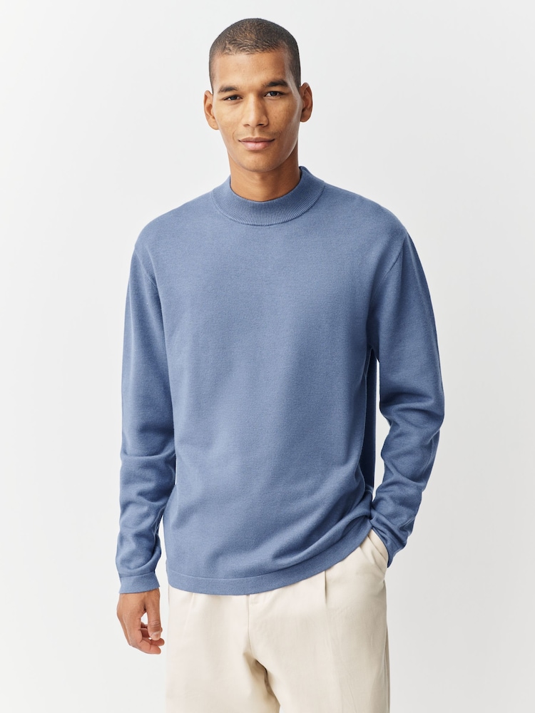 Blue Regular Fit Premium Feel High Crew Neck Jumper - Image 1 of 7 Blue Regular Fit Premium Feel High Crew Neck Jumper - Image 1 of 7