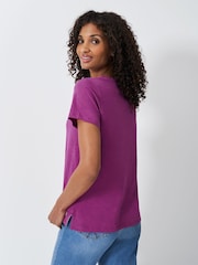 Crew Clothing Company Pink Slub V-Neck 100% Cotton T-Shirt - Image 2 of 5