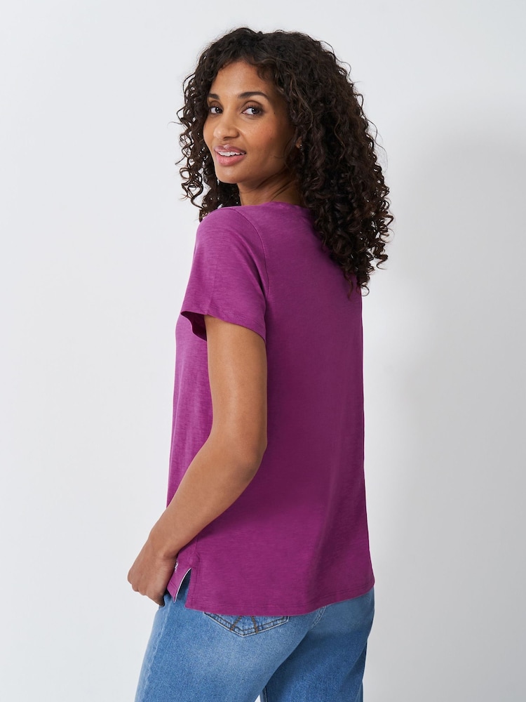 Crew Clothing Company Pink Slub V-Neck 100% Cotton T-Shirt - Image 2 of 5