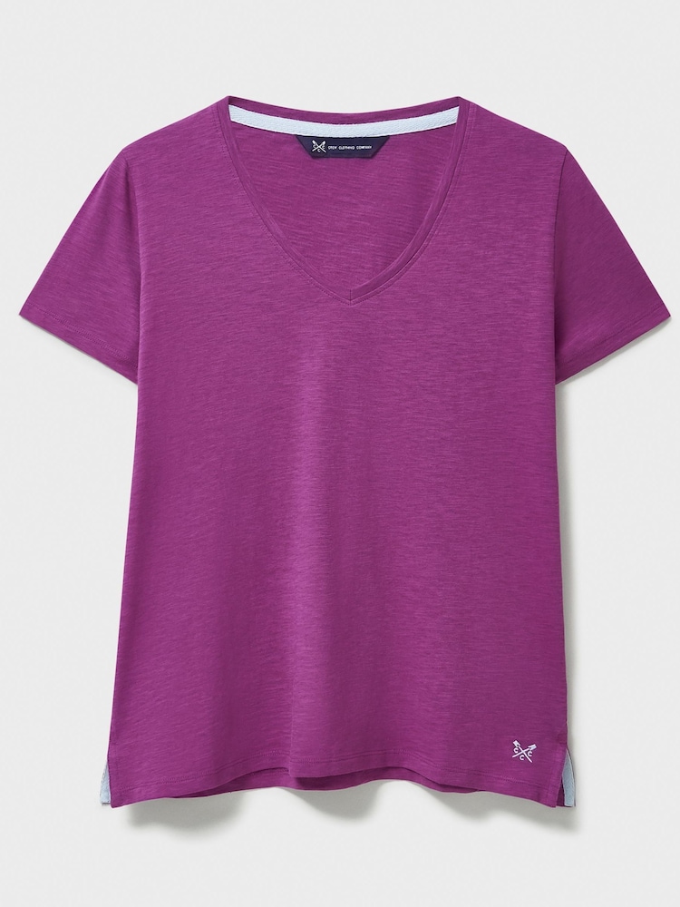 Crew Clothing Company Pink Slub V-Neck 100% Cotton T-Shirt - Image 5 of 5