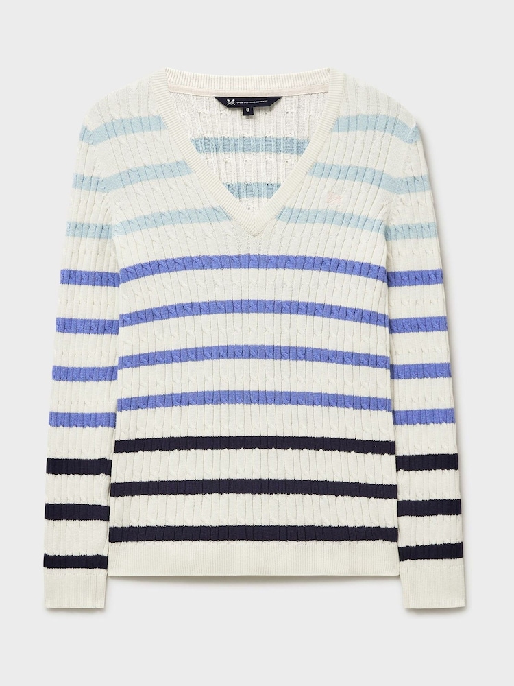 Crew Clothing Light Blue Heritage Cable V-Neck Jumper - Image 5 of 5