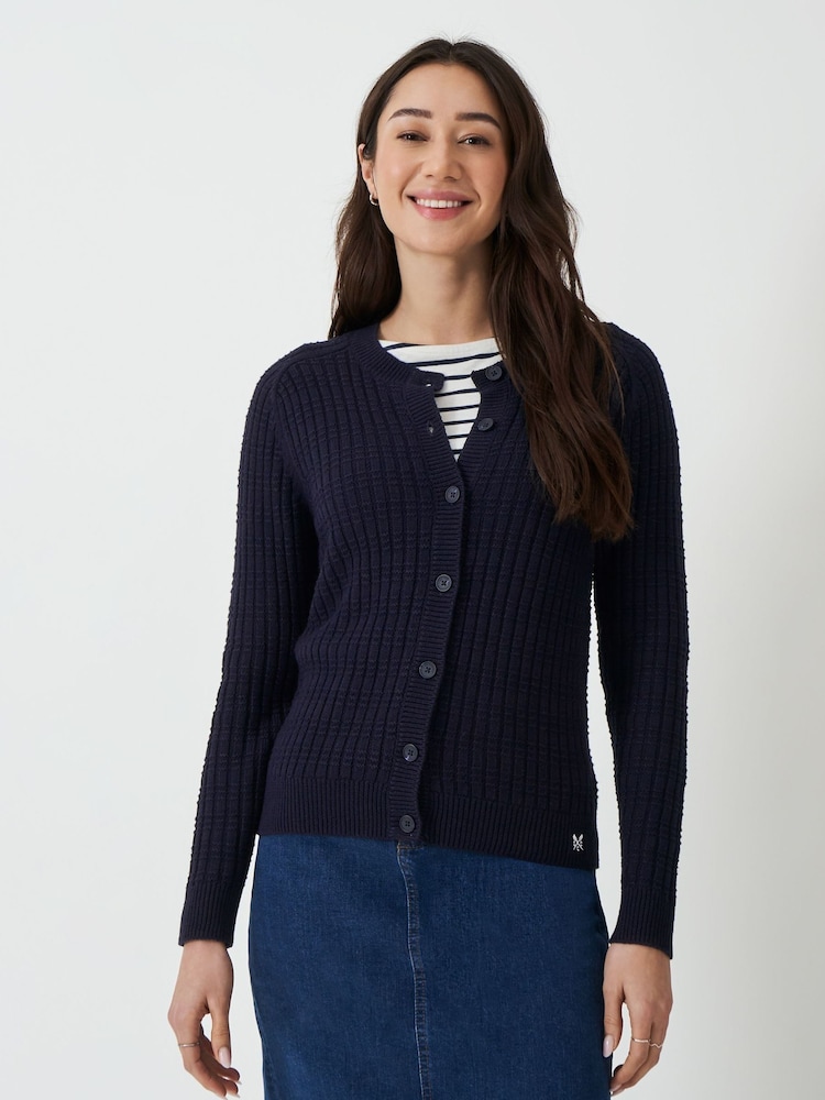 Crew Clothing Blue Tillie Textured Cardigan - Image 1 of 5