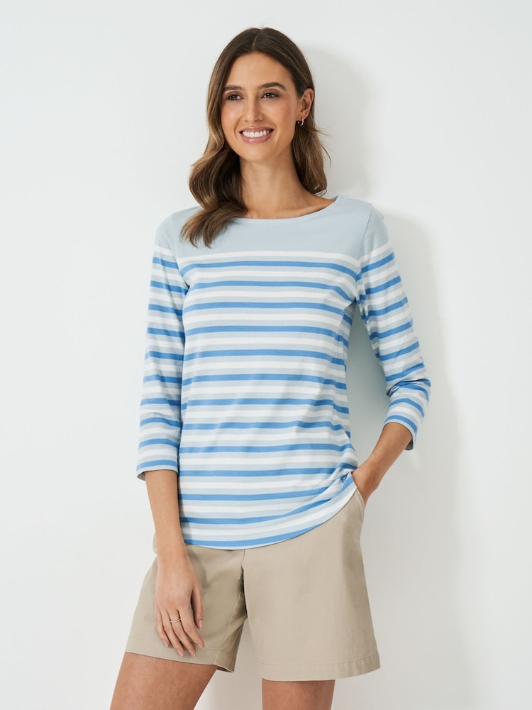 Crew Clothing Company Blue/White 100% Cotton Essential Breton Stripe Top - Image 1 of 5