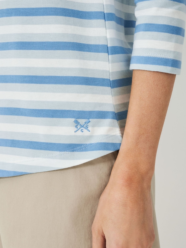 Crew Clothing Company Blue/White 100% Cotton Essential Breton Stripe Top - Image 4 of 5