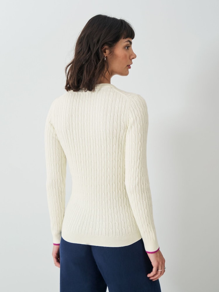 Crew Clothing White Heritage Cable Crew Neck Jumper - Image 2 of 5