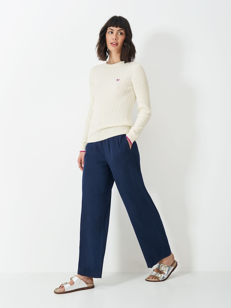 Crew Clothing White Heritage Cable Crew Neck Jumper - Image 3 of 5