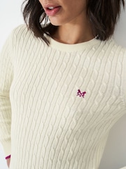 Crew Clothing White Heritage Cable Crew Neck Jumper - Image 4 of 5