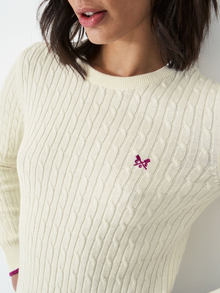 Crew Clothing White Heritage Cable Crew Neck Jumper - Image 4 of 5