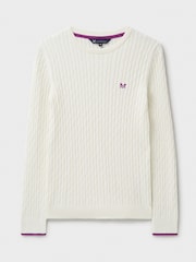 Crew Clothing White Heritage Cable Crew Neck Jumper - Image 5 of 5
