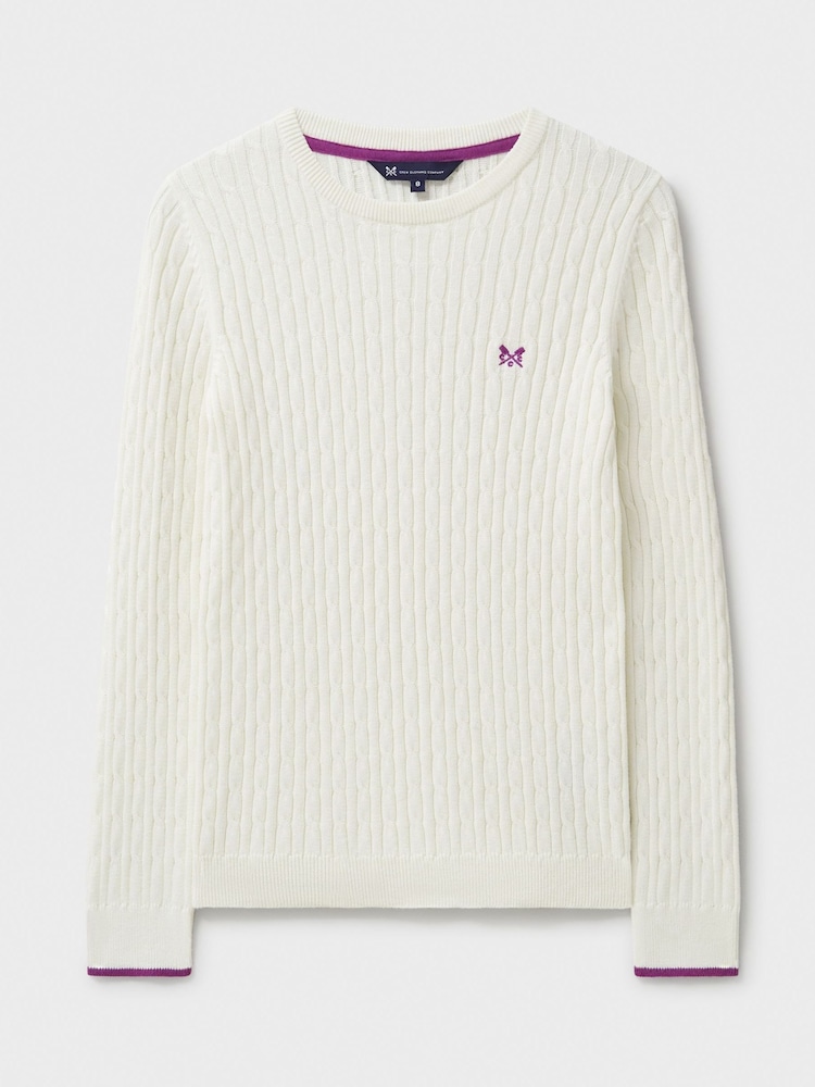 Crew Clothing White Heritage Cable Crew Neck Jumper - Image 5 of 5