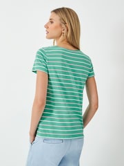 Crew Clothing Company Green/Lime Breton Striped 100% Cotton T-Shirt - Image 2 of 5