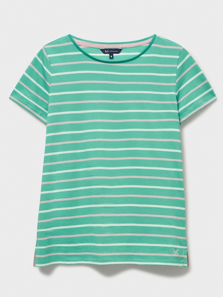 Crew Clothing Company Green/Lime Breton Striped 100% Cotton T-Shirt - Image 5 of 5