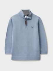Crew Clothing Company Blue Half Zip Knit 100% Cotton Sweatshirt - Image 1 of 3