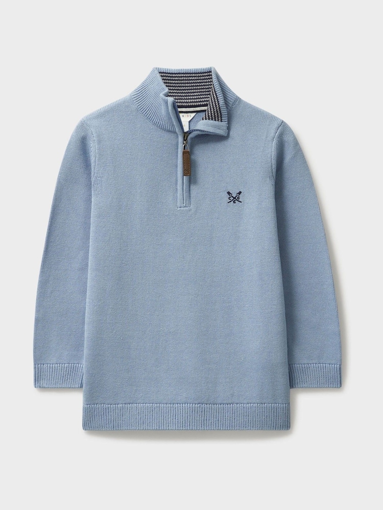 Crew Clothing Company Blue Half Zip Knit 100% Cotton Sweatshirt - Image 1 of 3