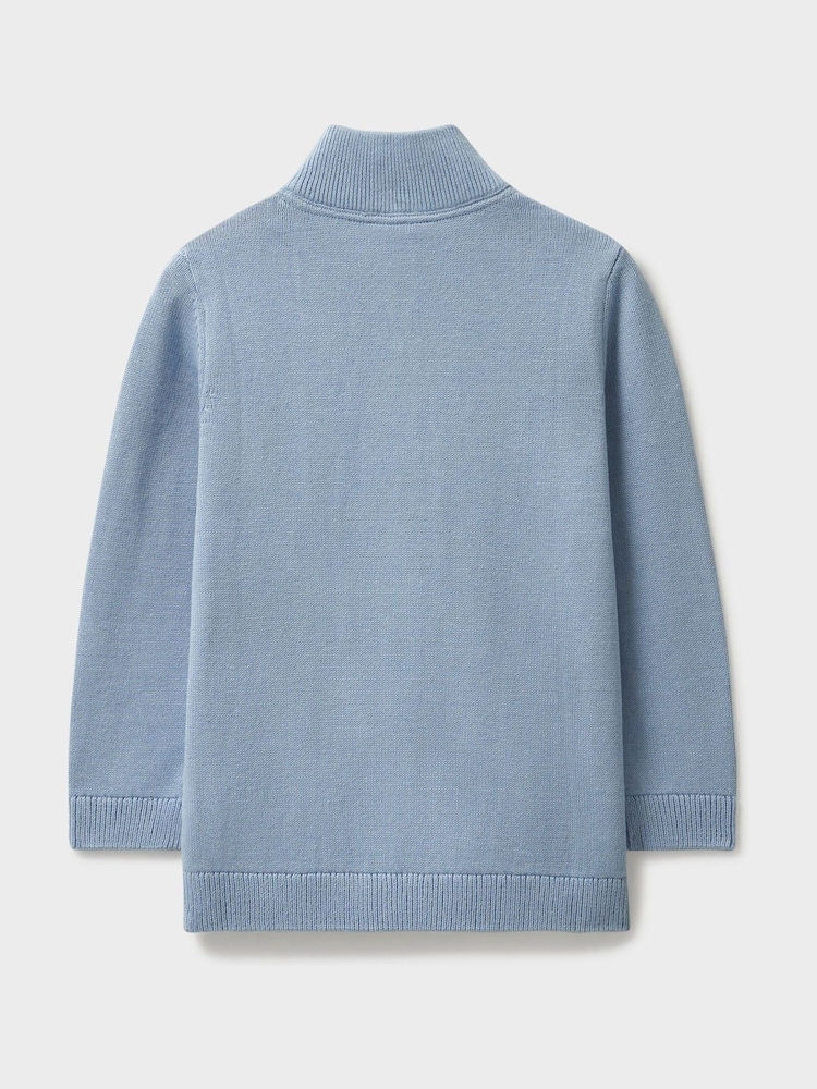 Crew Clothing Company Blue Half Zip Knit 100% Cotton Sweatshirt - Image 2 of 3