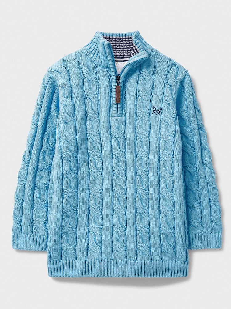 Crew Clothing Company Blue Oarsman Cable Half Zip Knit 100% Cotton Jumper - Image 5 of 7