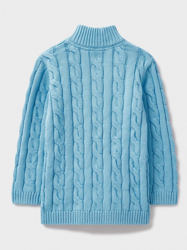 Crew Clothing Company Blue Oarsman Cable Half Zip Knit 100% Cotton Jumper - Image 6 of 7
