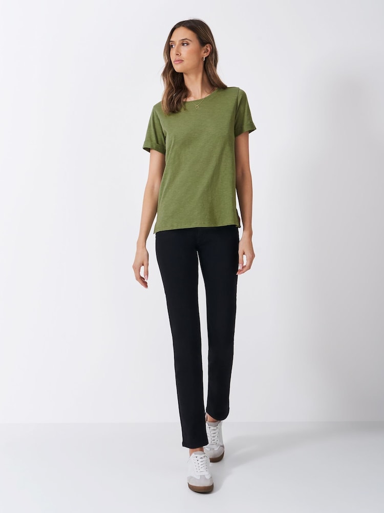 Crew Clothing Company Green Slub Crew Neck 100% Cotton T-Shirt - Image 3 of 5