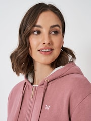 Crew Clothing Pink Borg Lined 100% Cotton Zip Through Hoodie - Image 3 of 4