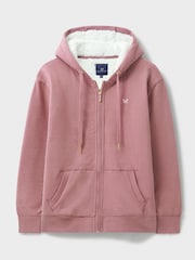 Crew Clothing Pink Borg Lined 100% Cotton Zip Through Hoodie - Image 4 of 4
