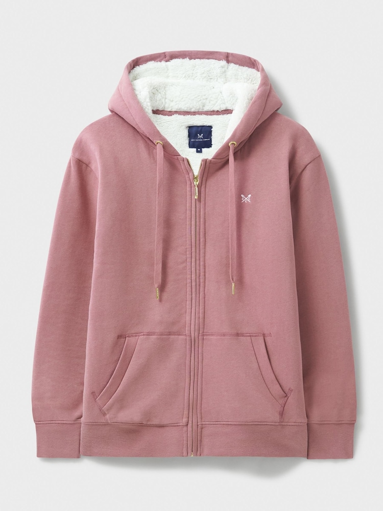 Crew Clothing Pink Borg Lined 100% Cotton Zip Through Hoodie - Image 4 of 4