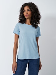 Crew Clothing Blue Slub Crew Neck 100% Cotton T-Shirt - Image 1 of 5